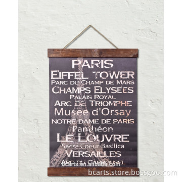 Paris Eiffel Tower canvas wall hanging banner with accident wood frame